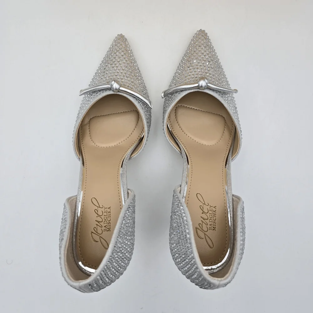 NIB Jewel Badgley Terresa D'Orsay Stiletto Pumps, Silver Textile, Women's Size 7 - Picture 9 of 16